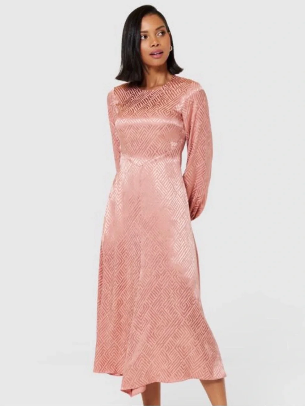 NWT Closet London 6 Blush Pink Jacquard Textured Midi Flowy Feminine Satiny